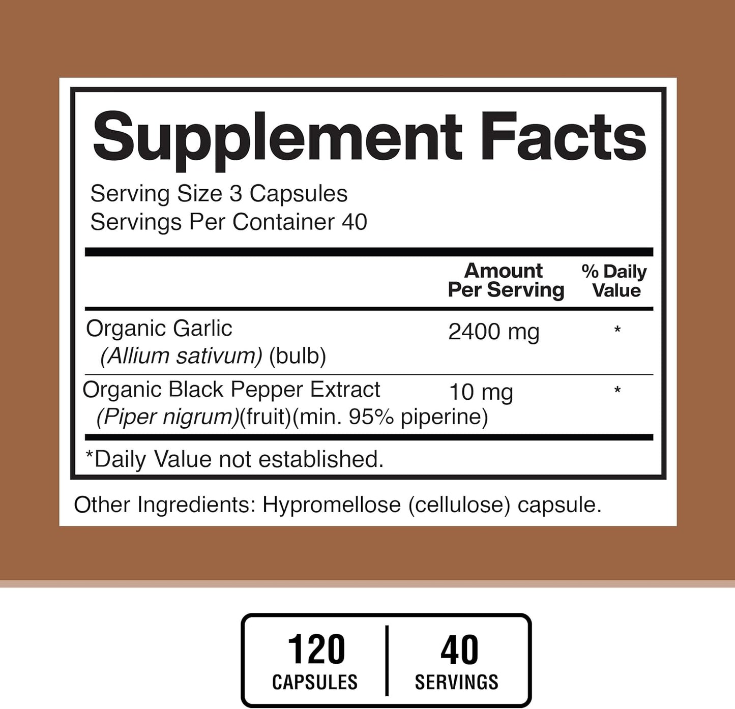 American Standard Garlic Supplement 2400mg with Black Pepper Fruit Extract - Vegan, Gluten-Free, Non-GMO - 120 Capsules