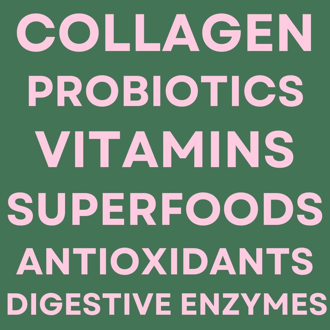 Ami Fitness Glow Greens Powder with Collagen, Probiotics, Digestive Enzymes, and Superfoods for Gut Health and Radiant Skin - Mango Juice Mix (30 Servings)