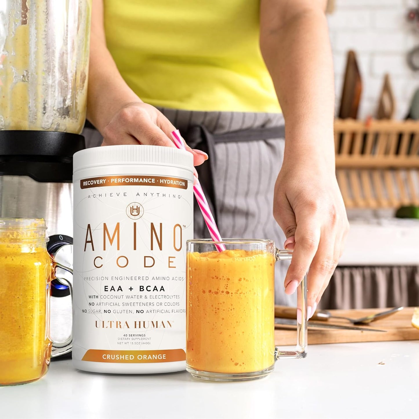 Amino Code Crushed Orange: Hydration Workout Recovery Powder with BCAAs + Electrolytes - 40 Servings