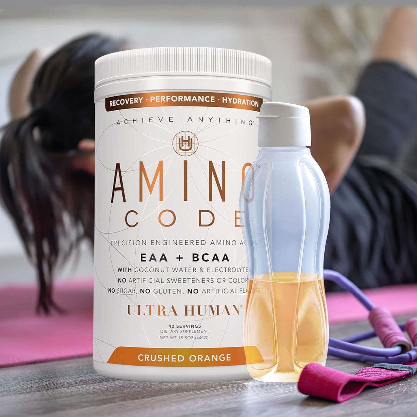 Amino Code Crushed Orange: Hydration Workout Recovery Powder with BCAAs + Electrolytes - 40 Servings