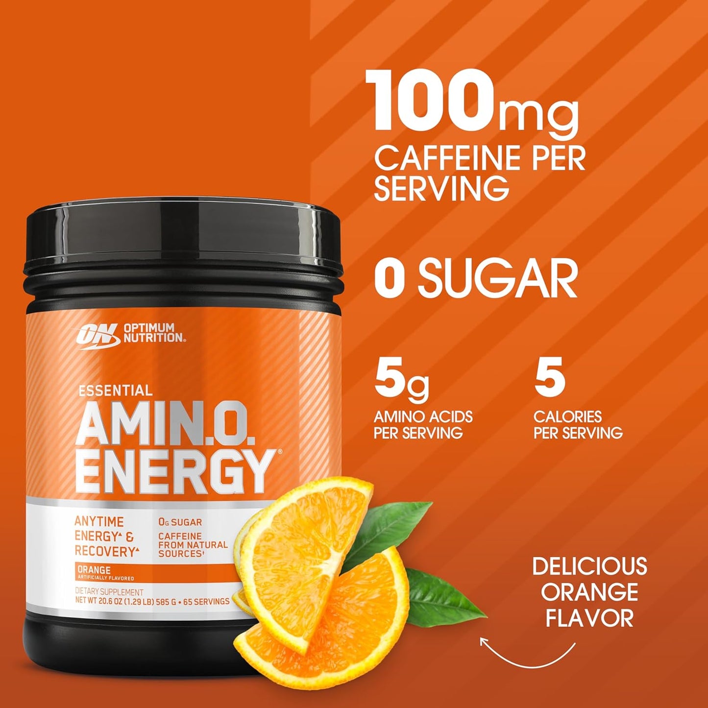 Amino Energy Orange Cooler Pre Workout Powder - BCAA, Amino Acids, Green Tea, Green Coffee Extract - Keto Friendly, 65 Servings