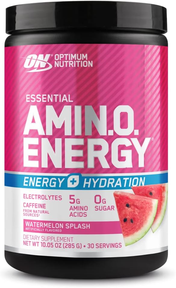 Amino Energy Powder with BCAA, Electrolytes, and Caffeine for Hydration - Watermelon Splash Flavor - 30 Servings