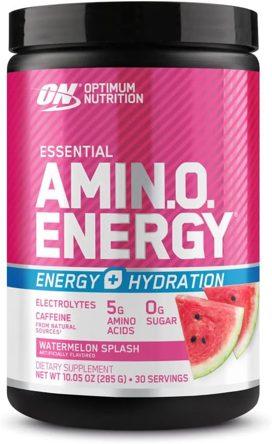 Amino Energy Powder with BCAA, Electrolytes, and Caffeine for Hydration - Watermelon Splash Flavor - 30 Servings