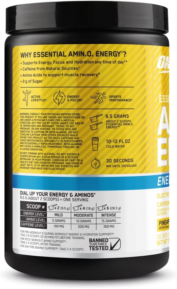 Amino Energy Powder with BCAA, Electrolytes, and Caffeine - Pineapple Twist Flavor - 30 Servings
