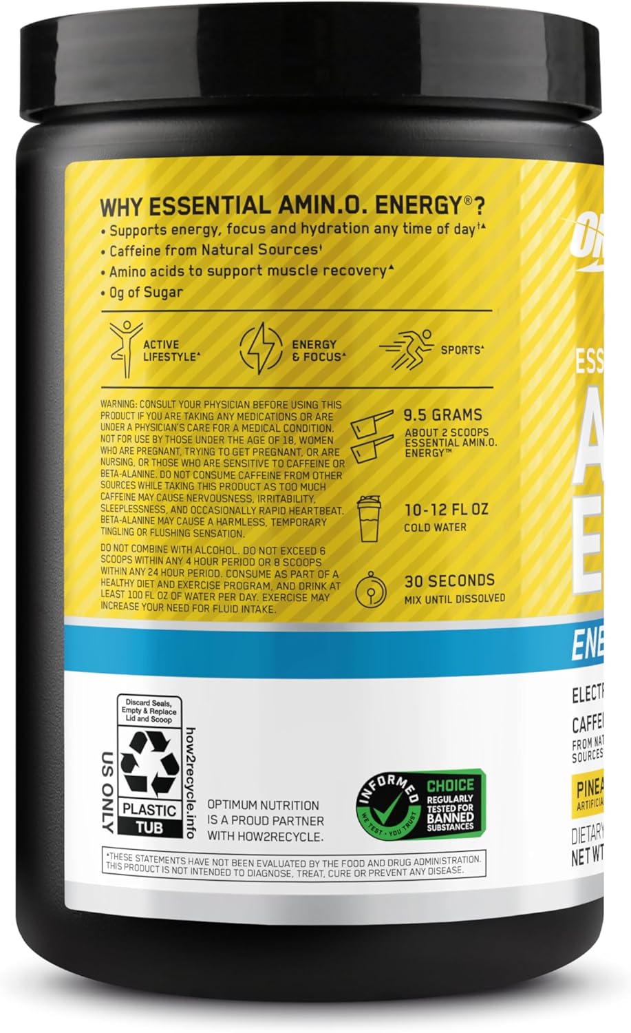 Amino Energy Powder with BCAA, Electrolytes, and Caffeine - Pineapple Twist Flavor - 30 Servings