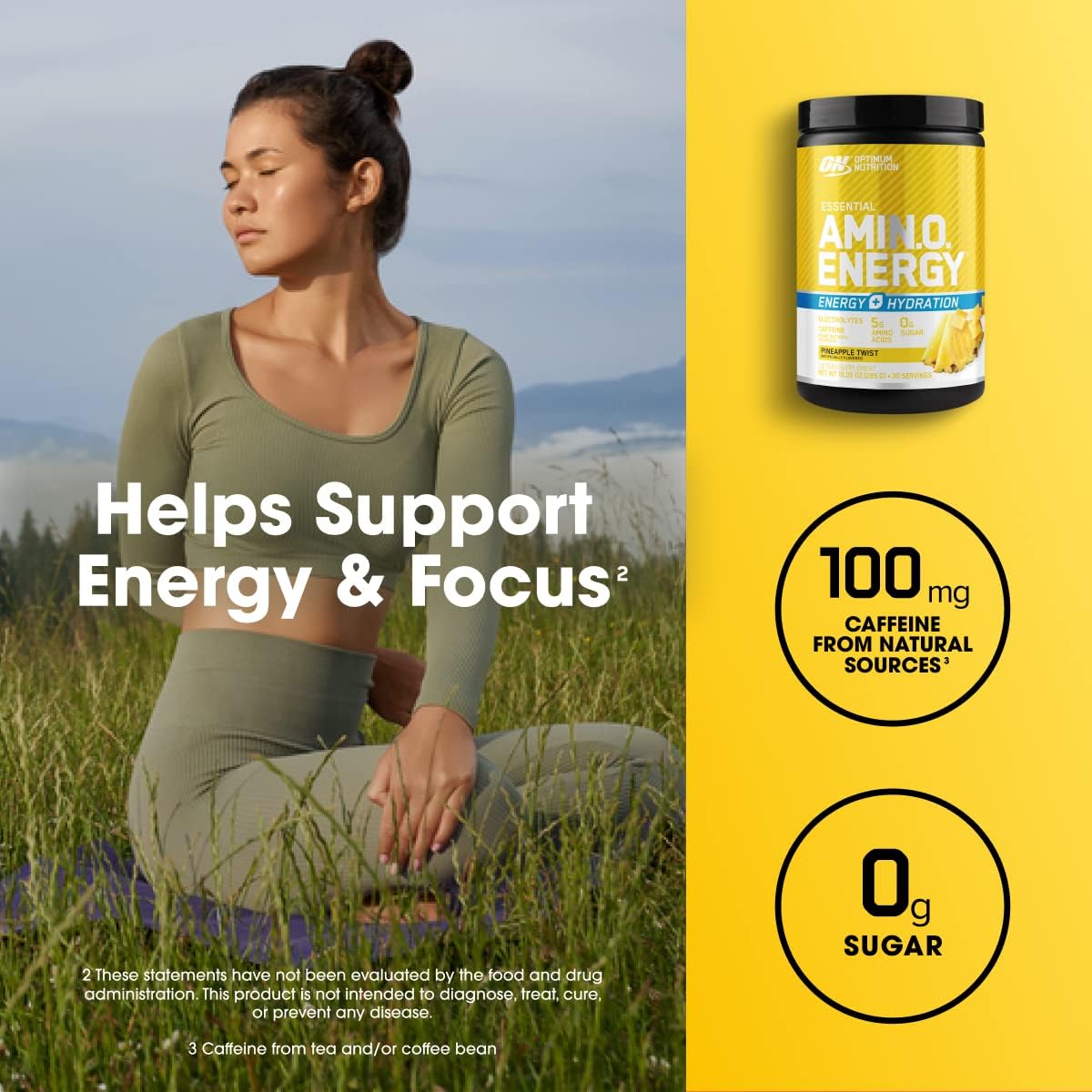 Amino Energy Powder with BCAA, Electrolytes, and Caffeine - Pineapple Twist Flavor - 30 Servings