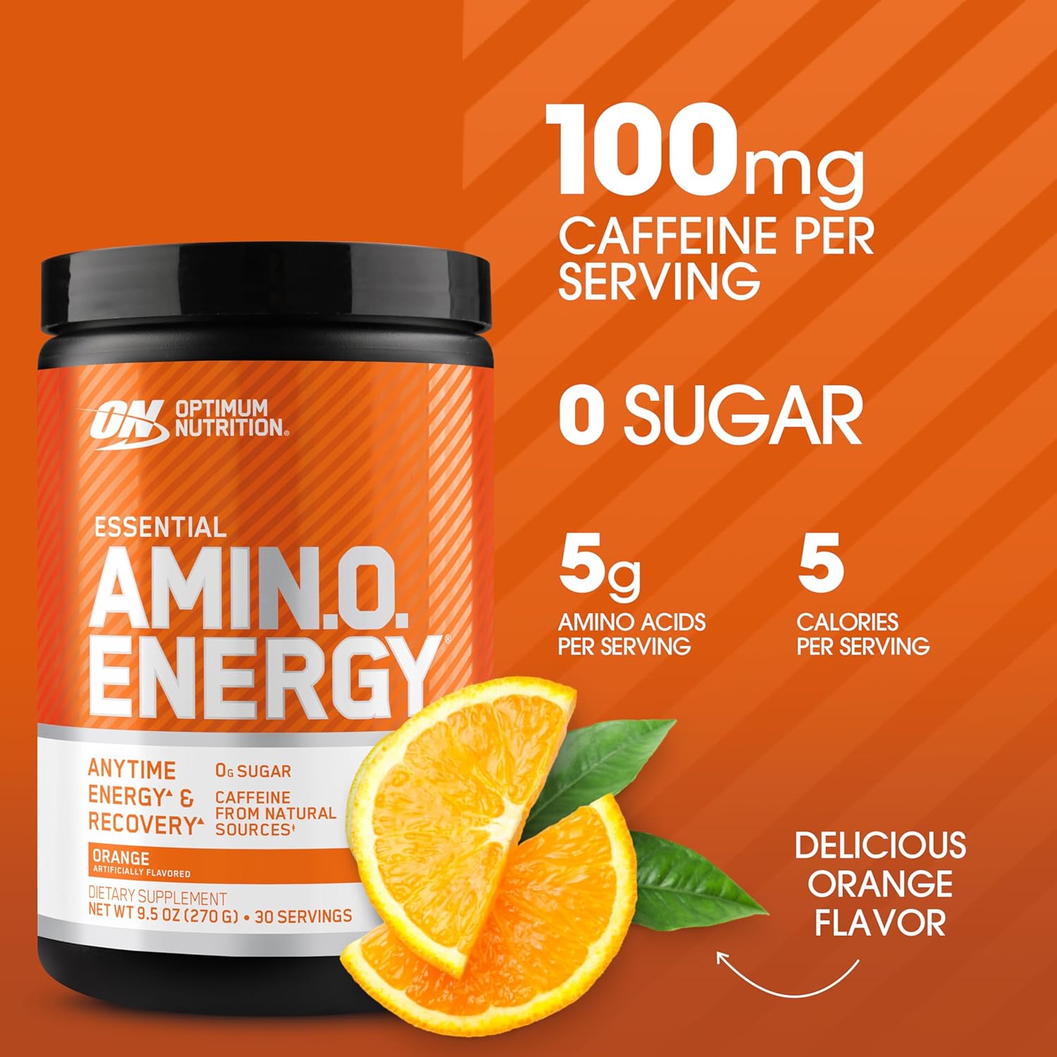 Amino Energy Pre Workout Powder with Green Tea, BCAA, Amino Acids, Keto Friendly - Orange Cooler Flavor, 30 Servings