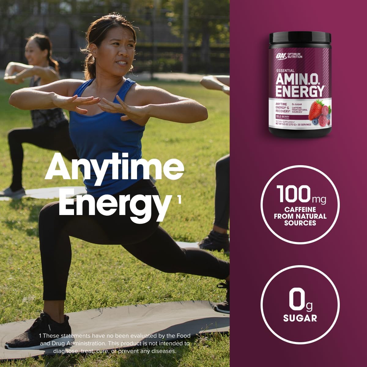 Amino Energy Pre Workout Powder with Green Tea, BCAA, Amino Acids, Keto Friendly - Wild Berry, 30 Servings