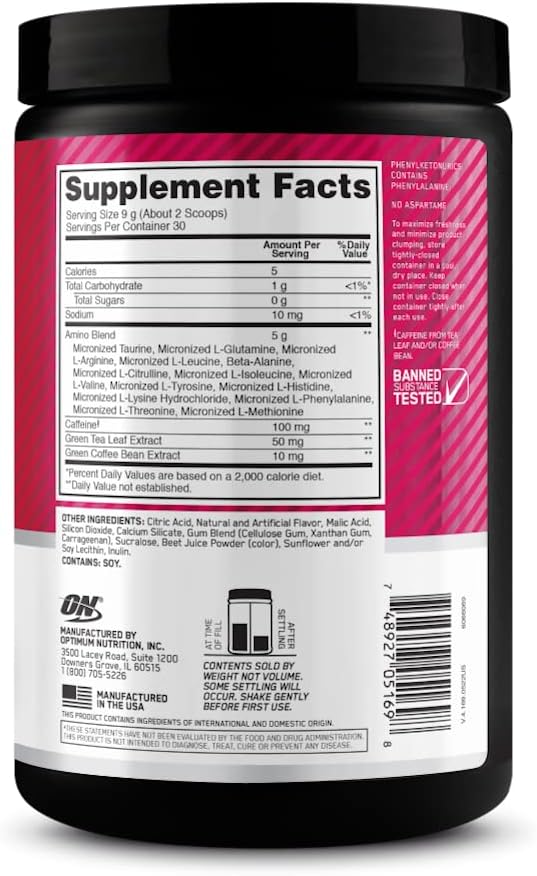 Amino Energy Pre Workout Powder with Green Tea, BCAA, Amino Acids, Green Coffee Extract - Strawberry Lime, 30 Servings