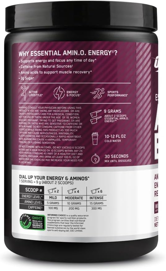 Amino Energy Pre Workout Powder with Green Tea, BCAA, Amino Acids, Keto Friendly - Wild Berry, 30 Servings