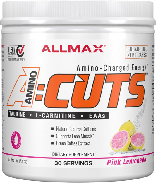 AMINOCUTS Energy Drink with Taurine, L-Carnitine, Green Coffee Bean Extract - Pink Lemonade, 30 Servings