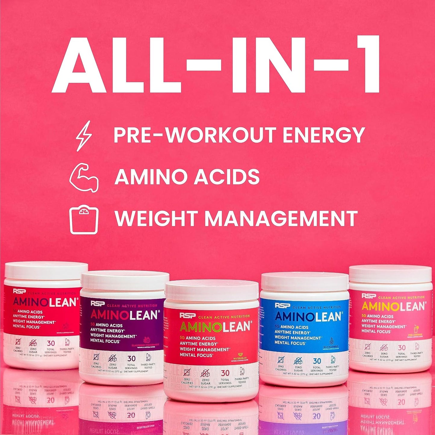 AminoLean Pre Workout Powder with BCAA Amino Acids & Natural Caffeine - Energy Boost for Men & Women, 30 Servings