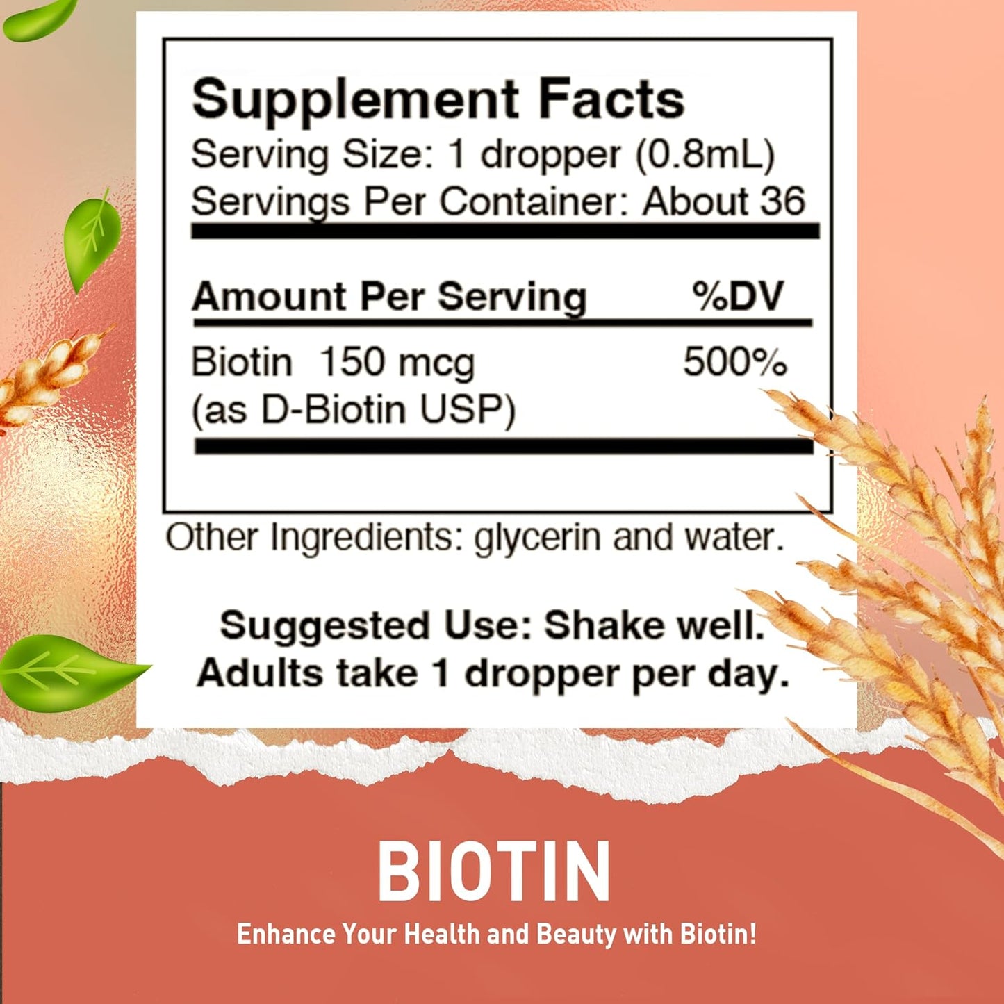 Amish Trusted Honeycombs Liquid Biotin Drops for Hair, Skin & Nails - Non-GMO Vitamin Supplement for Healthy Hair, Skin & Nails - Alcohol-Free Digestion & Hair Vitamins - 1 Fl Oz