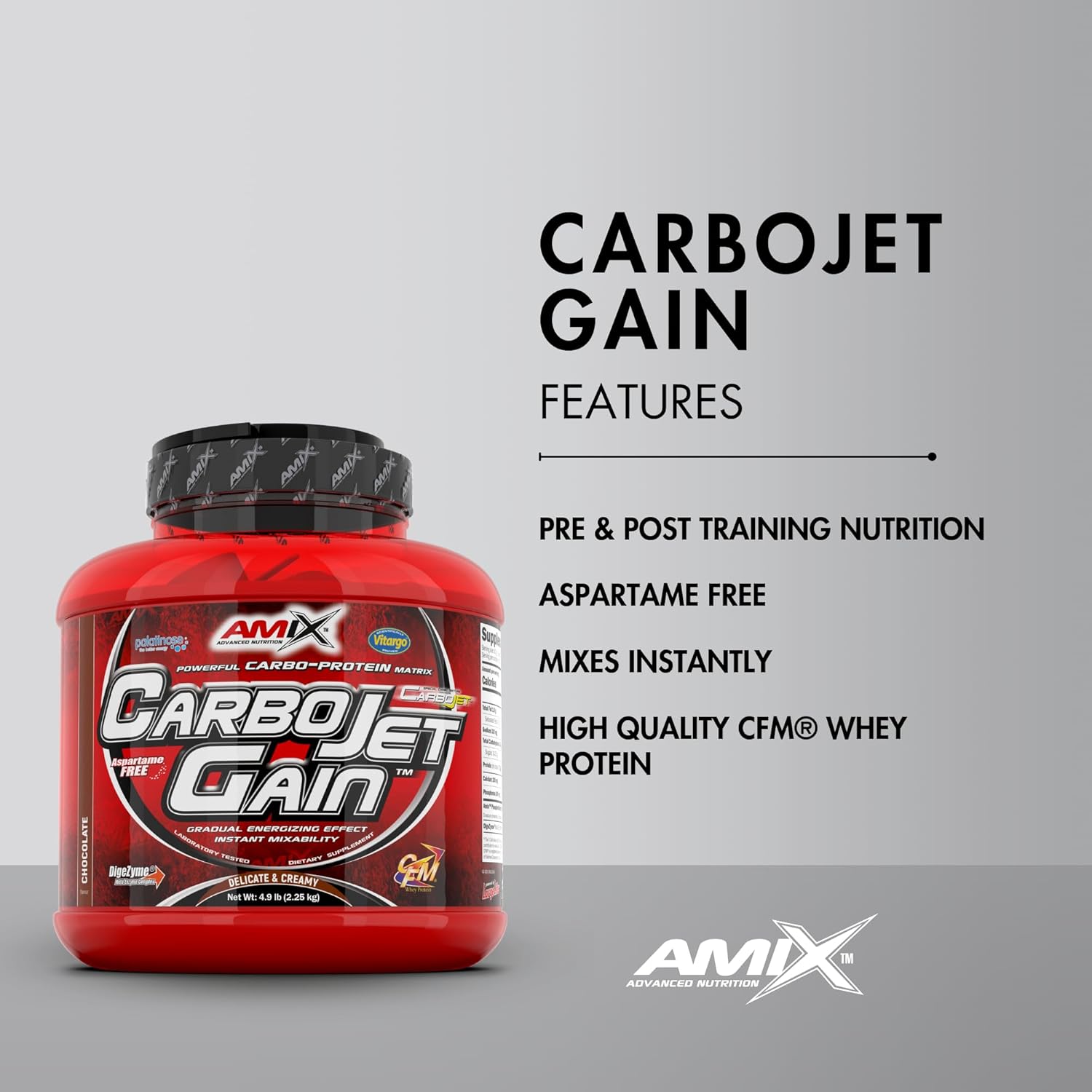 Amix CarboJet Gain Chocolate Flavor 4.96 lb - High-Calorie Carbohydrate Supplement