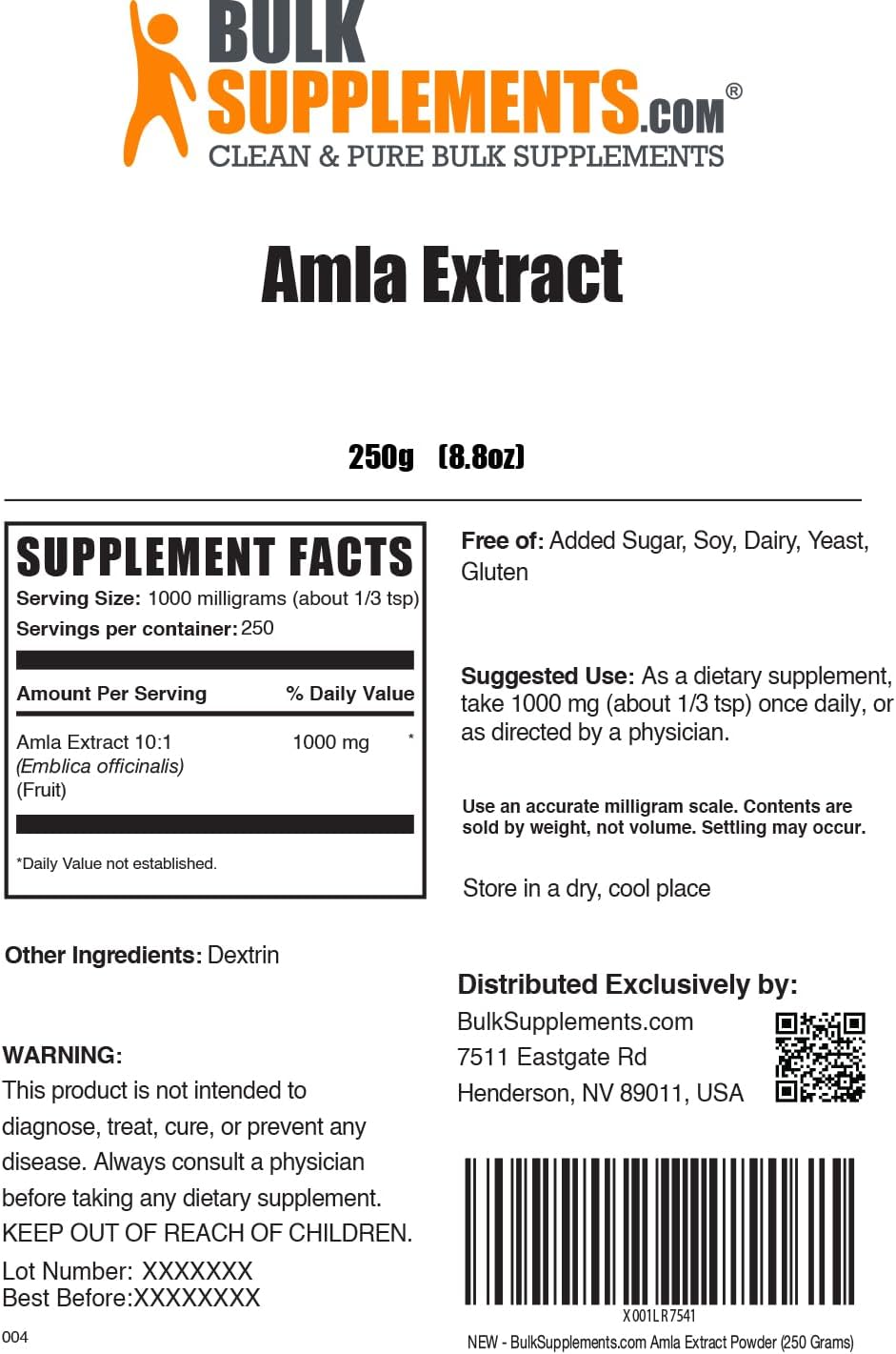 Amla Extract Powder - Indian Gooseberry Supplement, Amla Fruit Extract - Gluten Free, 1000mg per Serving, 250g (8.8 oz) Pack