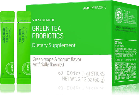 AMOREPACIFIC VITALBEAUTIE Green Tea Probiotics with Vitamin D & Zinc for Gut Health - 60 Sticks