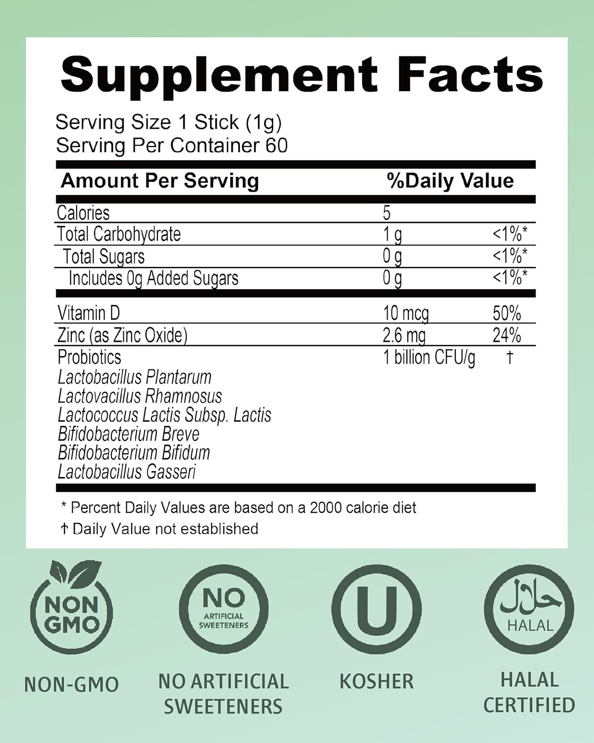 AMOREPACIFIC VITALBEAUTIE Green Tea Probiotics with Vitamin D & Zinc for Gut Health - 60 Sticks