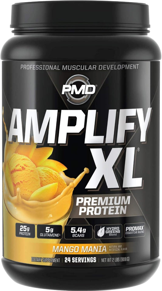 Amplify XL Premium Whey Protein Supplement with Hydro Greens Blend - Mango Mania Flavor - Muscle Recovery and Strength Support