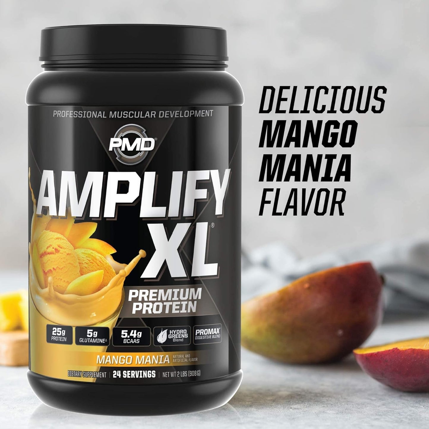 Amplify XL Premium Whey Protein Supplement with Hydro Greens Blend - Mango Mania Flavor - Muscle Recovery and Strength Support