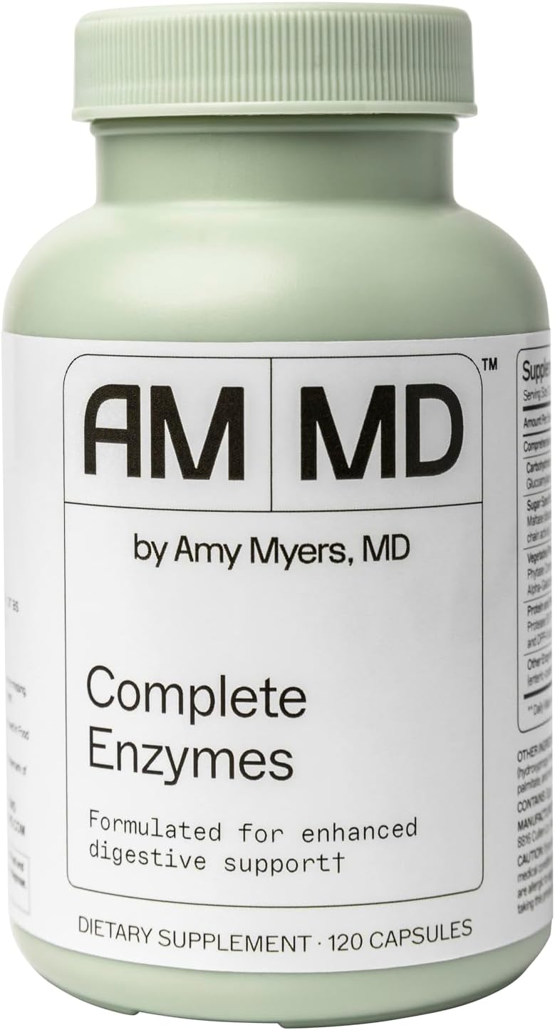 Amy Myers MD Digestive Enzymes - 19 Enzymes for Gut Health, Bloating & Stomach Issues - DPP-IV Protease Amylase Lipase Lactase Sucrase - 120 Capsules to Break Down Protein, Carbs, Sugar, and Fiber