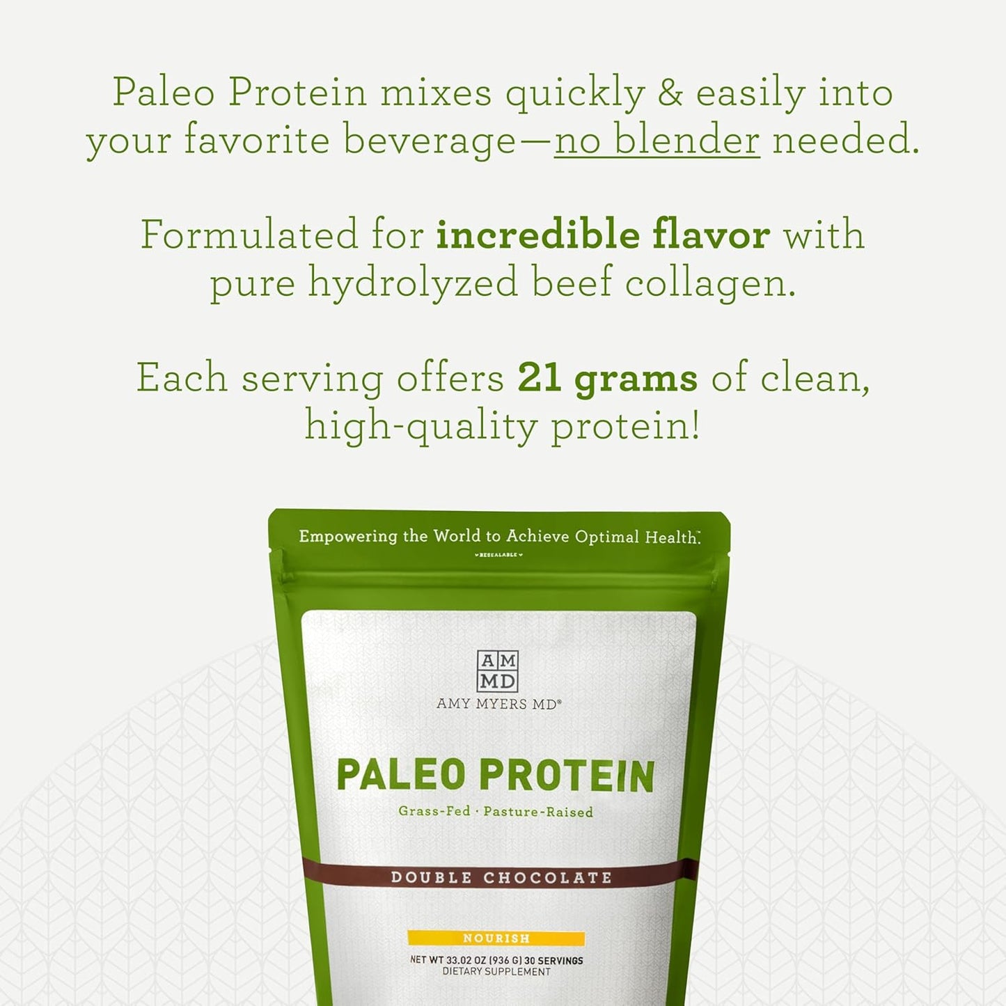 Amy Myers MD Pure Paleo Double Chocolate Protein Powder - Grass Fed, Pasture Raised, Hormone-Free, Non-GMO, Gluten & Dairy-Free - Ideal for Keto & Paleo - 33.02 oz