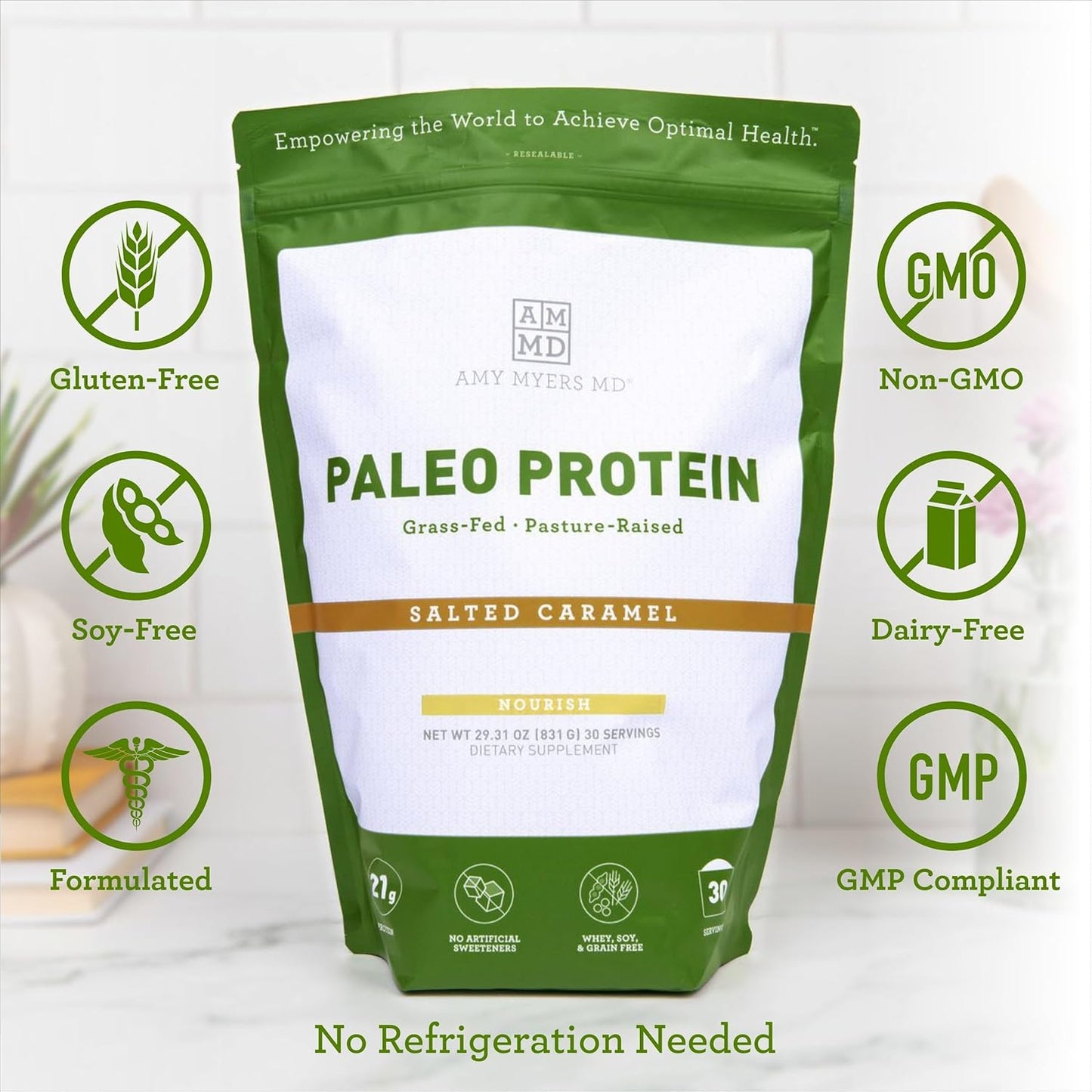 Amy Myers MD Pure Paleo Protein Powder - Grass-Fed Salted Caramel Protein for Keto & Paleo - Hormone-Free, Non-GMO, Dairy & Gluten-Free - 29.31 oz