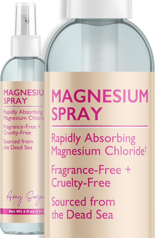 Amy Suzanne Dead Sea Magnesium Spray - Oil-Free, Fragrance-Free Fast-Absorbing Vegan Mist for Feet & Legs - 4 oz