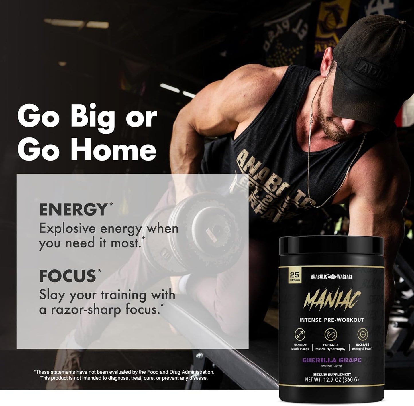 Anabolic Warfare Black Series Maniac Pre-Workout Powder - Fruit Explosion Flavor, Boosts Nitric Oxide & Protein Synthesis for Muscle Pumps