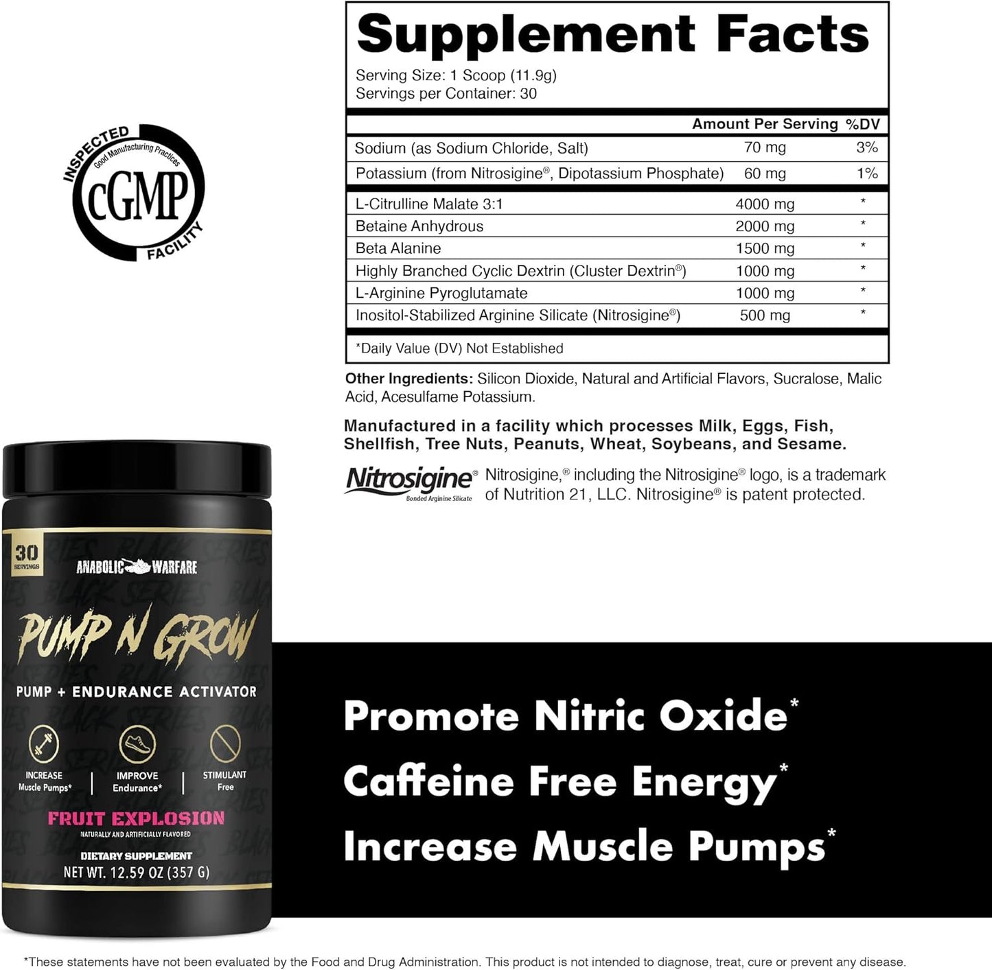 Anabolic Warfare Pump-N-Grow Fruit Explosion Pre Workout Supplement - Caffeine Free Muscle Pump with L-Citrulline, L-Arginine, Beta-Alanine - 30 Servings - BoostGo Australia