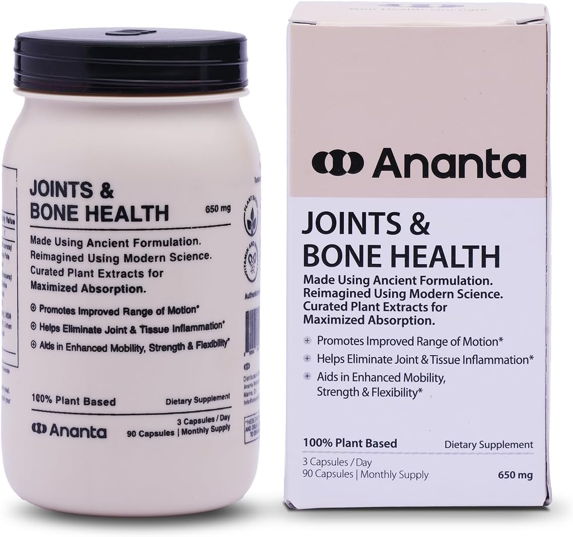 Ananta Glucosamine MSM Supplement for Joint & Bone Health - Supports Pain Relief, Mobility, Strength, Flexibility - 90 Vegan Capsules