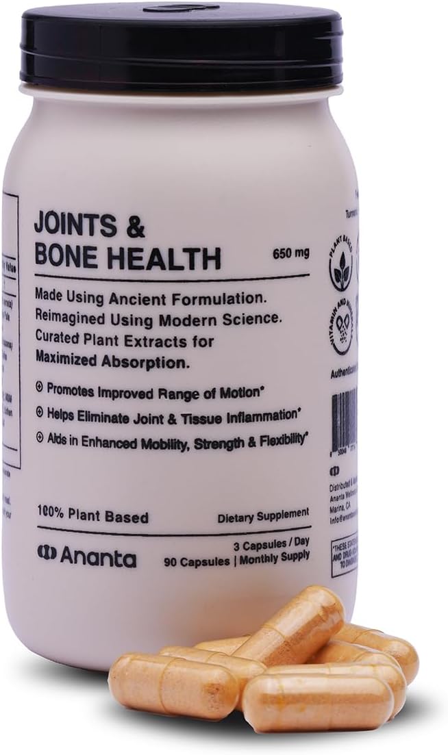 Ananta Glucosamine MSM Supplement for Joint & Bone Health - Supports Pain Relief, Mobility, Strength, Flexibility - 90 Vegan Capsules