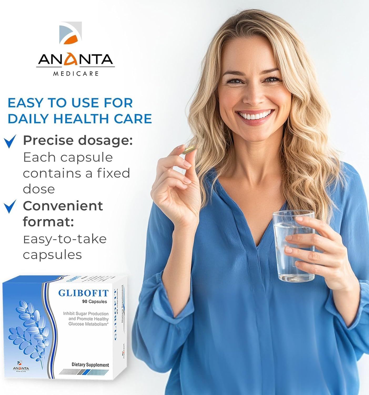 Ananta Medicare USA Glibofit Plant-Based Metabolism Support Supplement - Vegan Capsules for Healthy Carb & Lipid Metabolism - 90 Count