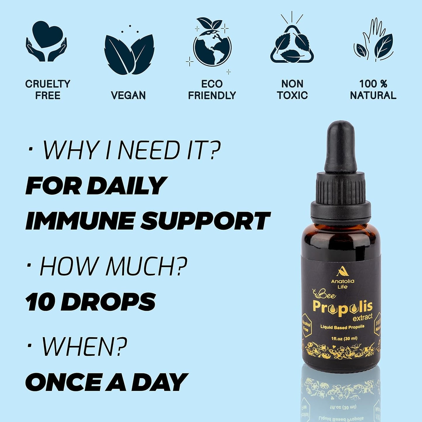 Anatolia Life Bee Propolis Extract 30mL - Liquid Immune System Booster & Defense - High Potency Herbal Supplement (2 Pack)