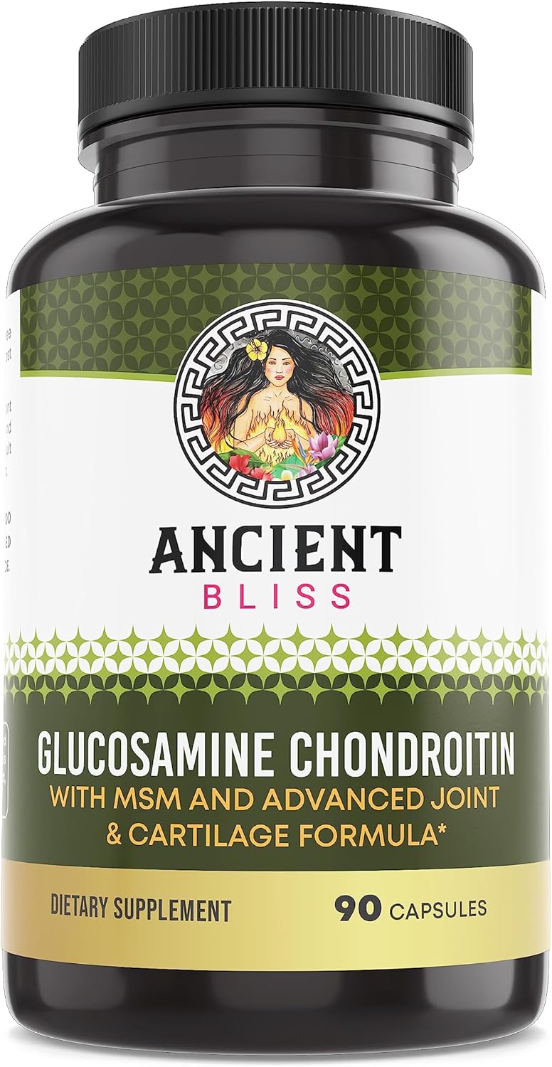 Ancient Bliss Joint Support Supplement with Glucosamine, Chondroitin, MSM - Mobility & Cartilage Formula for Men & Women (90 Capsules)