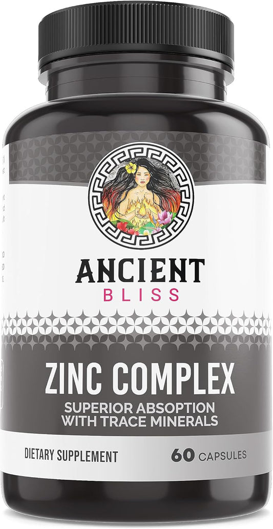 Ancient Bliss Zinc Complex Capsules: Enhanced Absorption, Antioxidant & Immune Support for Men & Women (60 Capsules)
