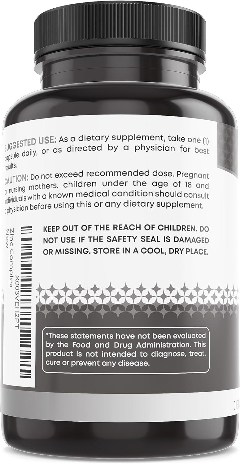 Ancient Bliss Zinc Complex Capsules: Enhanced Absorption, Antioxidant & Immune Support for Men & Women (60 Capsules)