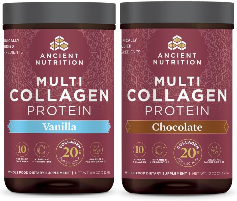 Ancient Nutrition Multi Collagen Protein Powder Bundle - Vanilla & Chocolate Flavors, 24 Servings Each
