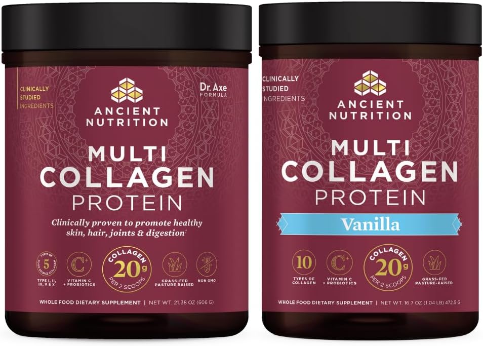 Ancient Nutrition Multi Collagen Protein Powder Bundle - Unflavored (60 Servings) & Vanilla (45 Servings)