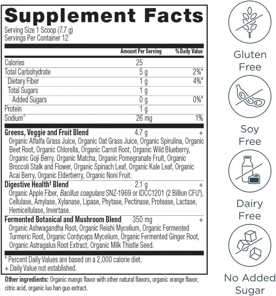 Ancient Nutrition Multi Collagen Protein Powder + Organic Supergreens Powder Bundle, Unflavored/Mango, 24/12 Servings