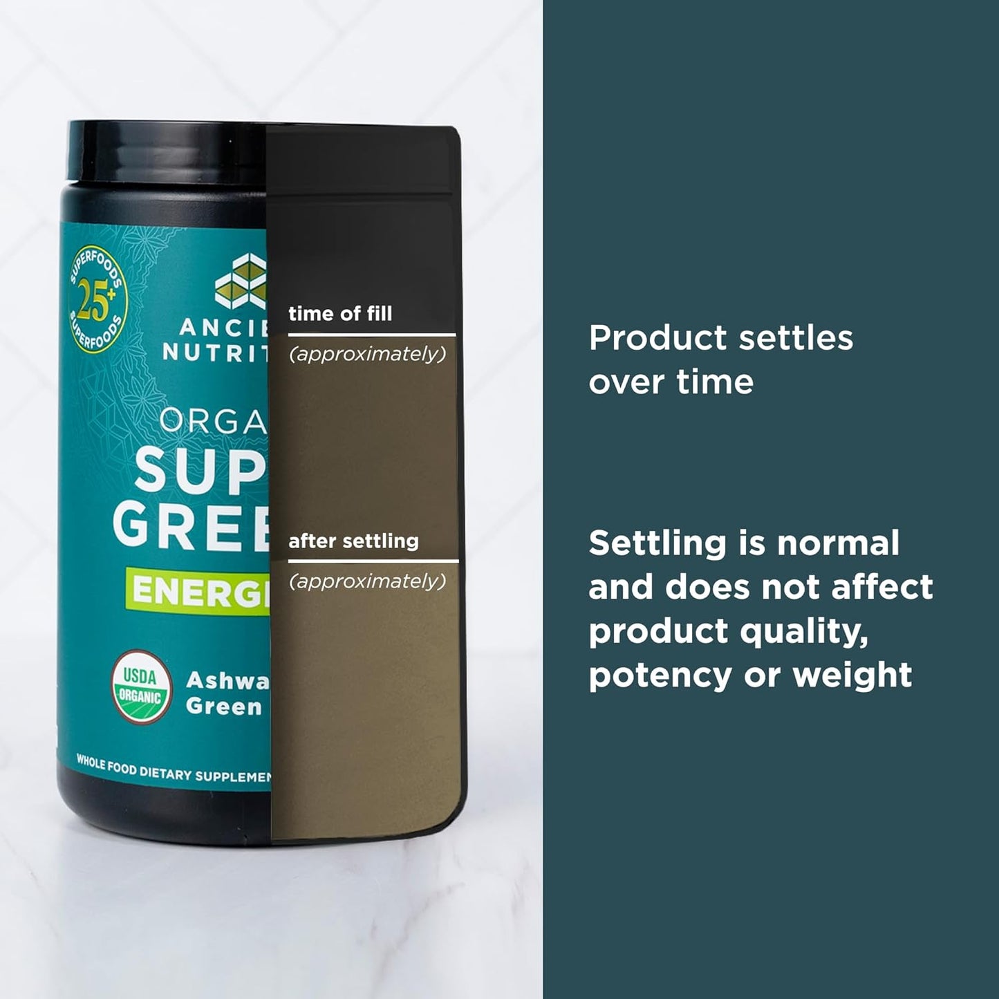 Ancient Nutrition Organic SuperGreens Energizer Powder with Probiotics, B12 & Real Fruits, Vegetables, Herbs - Digestive, Detox & Energy Support - 25 Servings