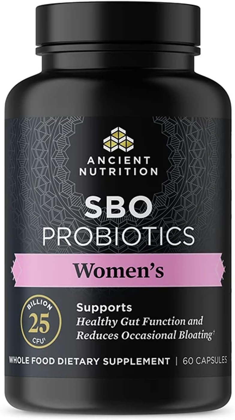 Ancient Nutrition SBO Probiotics for Women - 60 Ct, Digestive & Immune Support, Bloating Relief, Gluten-Free, Superfoods Blend - 25 Billion CFUs