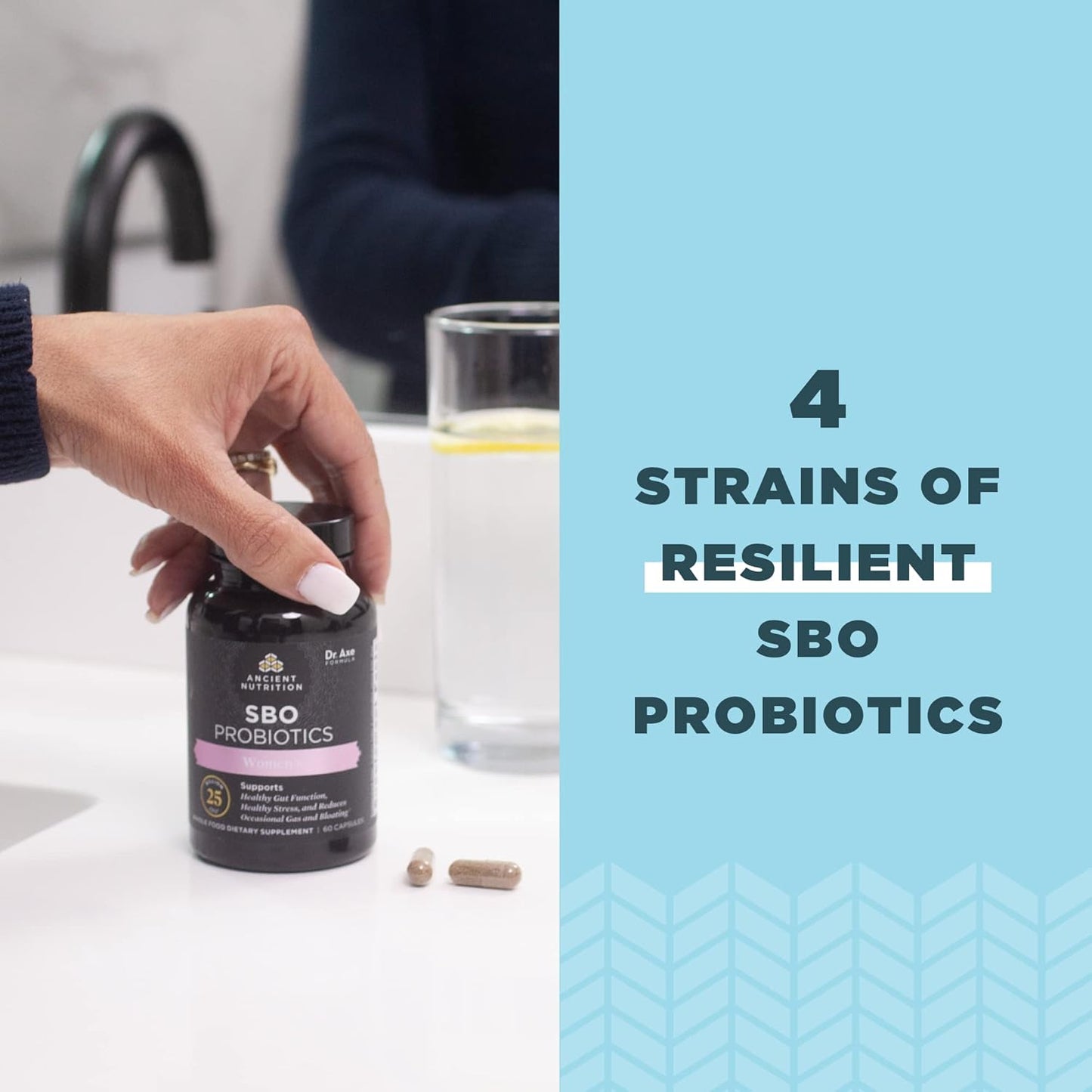 Ancient Nutrition SBO Probiotics for Women - 60 Ct, Digestive & Immune Support, Bloating Relief, Gluten-Free, Superfoods Blend - 25 Billion CFUs