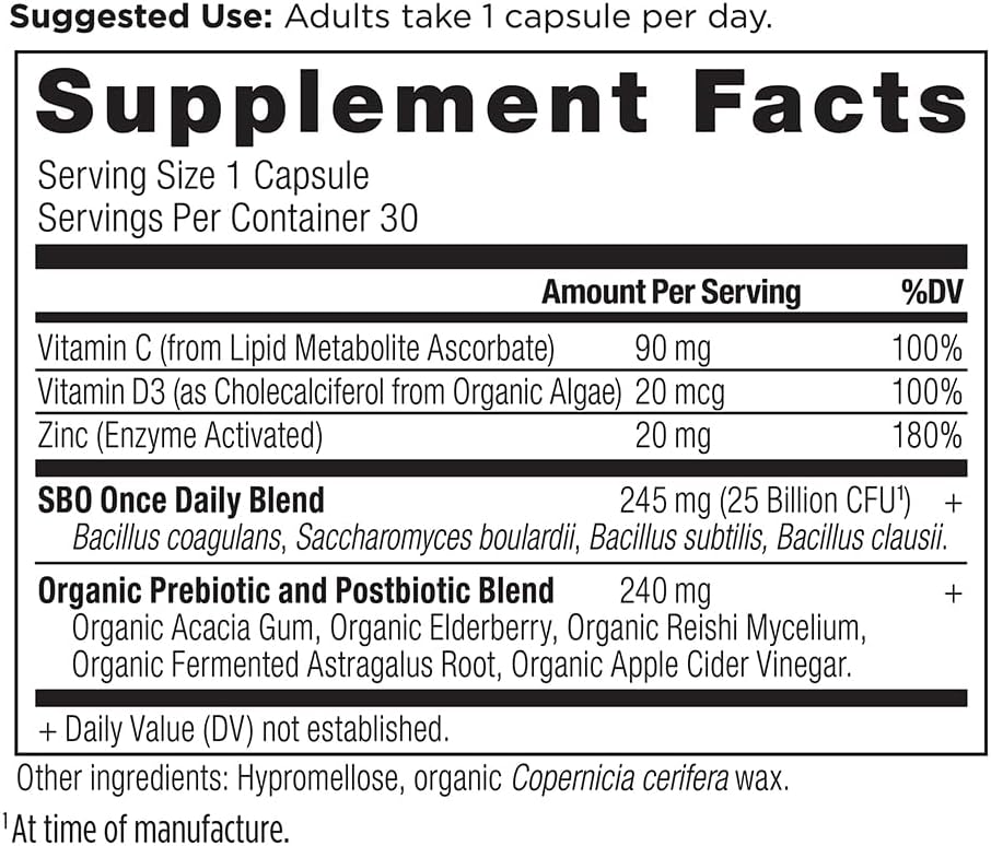 Ancient Nutrition SBO Probiotics with Vitamin C & D, 30Ct - 25B CFUs for Immune & Digestive Health