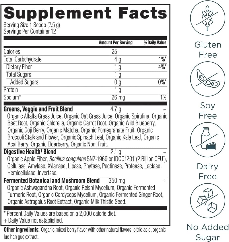 Ancient Nutrition Vanilla Collagen Protein Powder + Organic Berry Supergreens Powder - 36 Servings