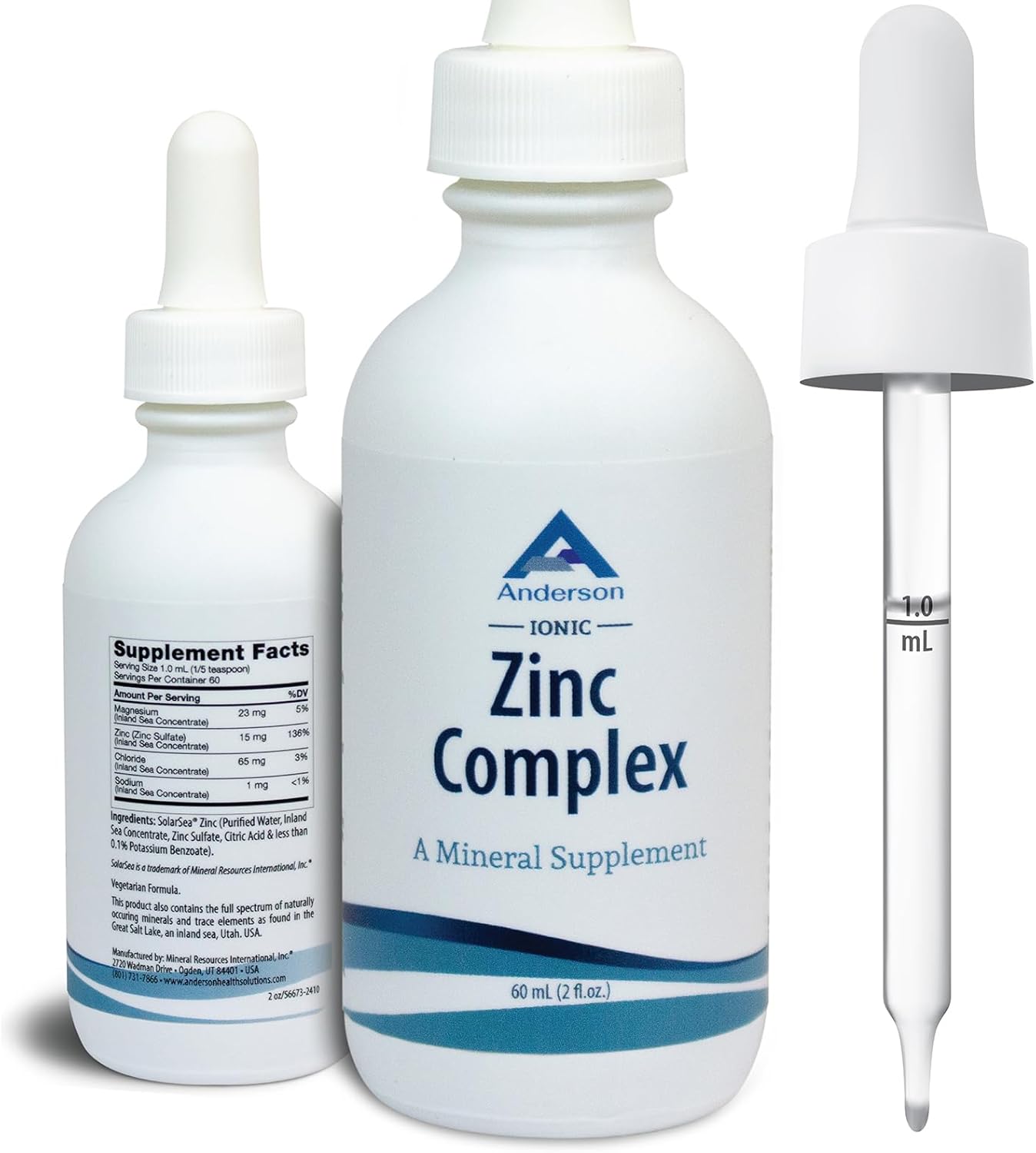 Anderson Ionic Zinc Complex - Liquid Drops for Immune Support - 15mg Zinc Sulfate - Trace Mineral Dietary Supplement - 60 Servings, 2oz Bottle