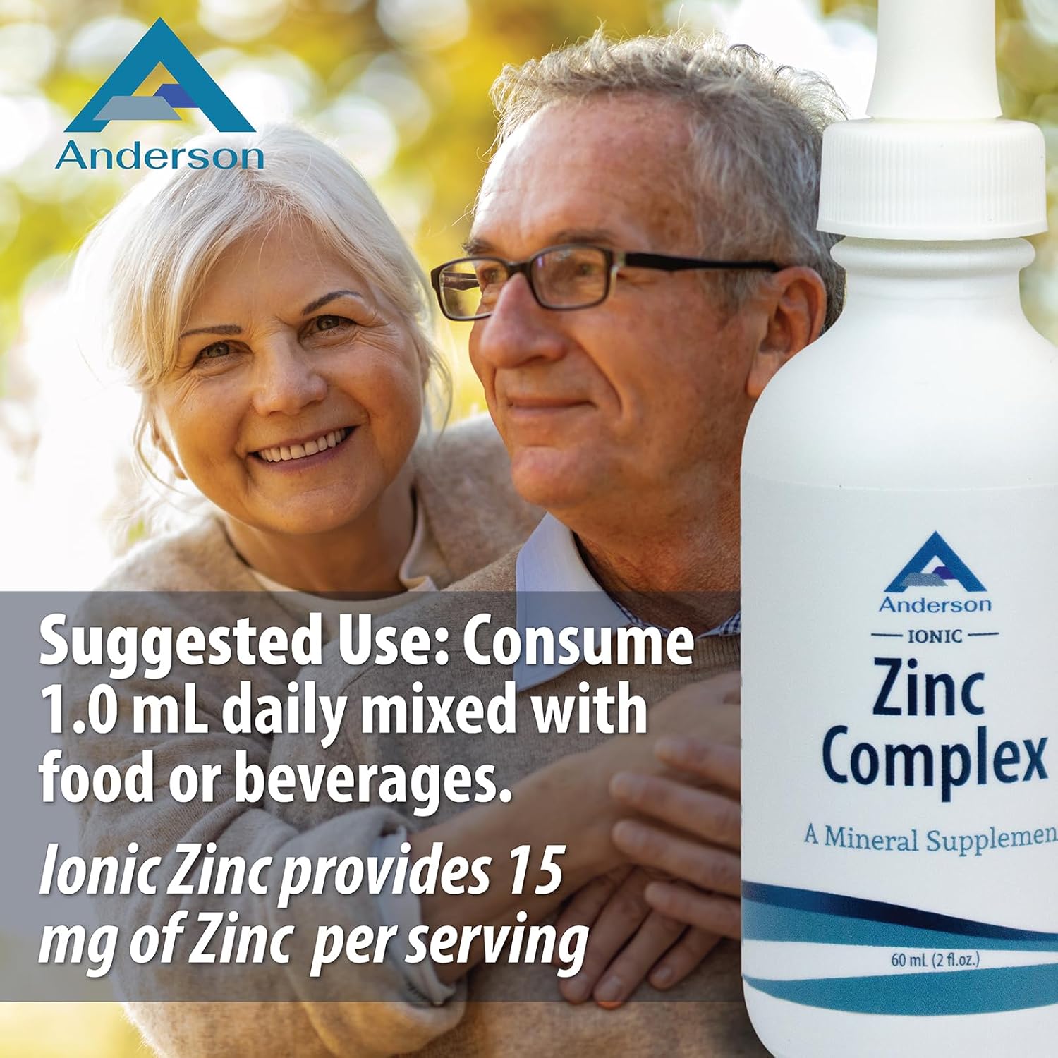 Anderson Ionic Zinc Complex - Liquid Drops for Immune Support - 15mg Zinc Sulfate - Trace Mineral Dietary Supplement - 60 Servings, 2oz Bottle