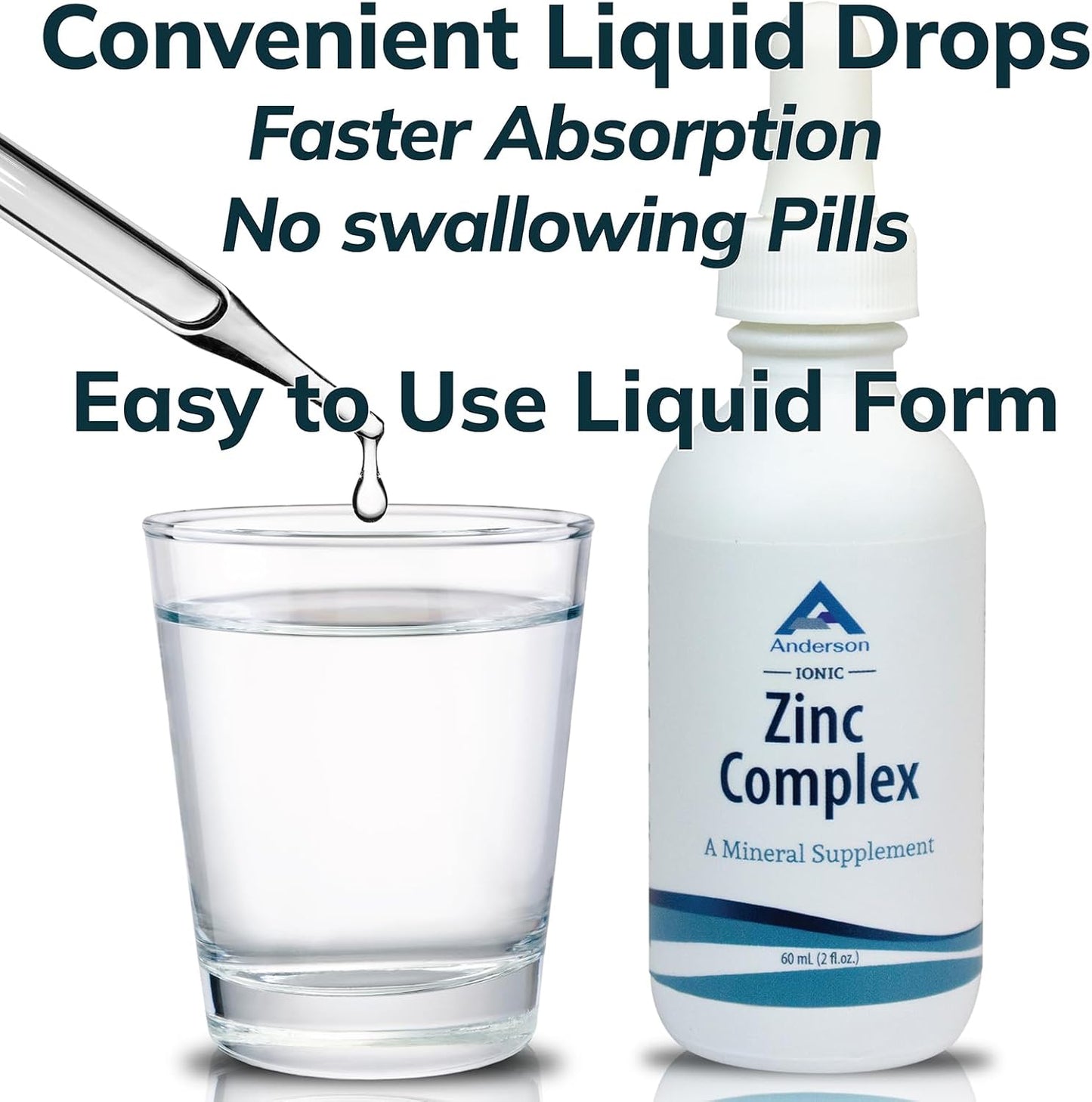 Anderson Ionic Zinc Complex - Liquid Drops for Immune Support - 15mg Zinc Sulfate - Trace Mineral Dietary Supplement - 60 Servings, 2oz Bottle