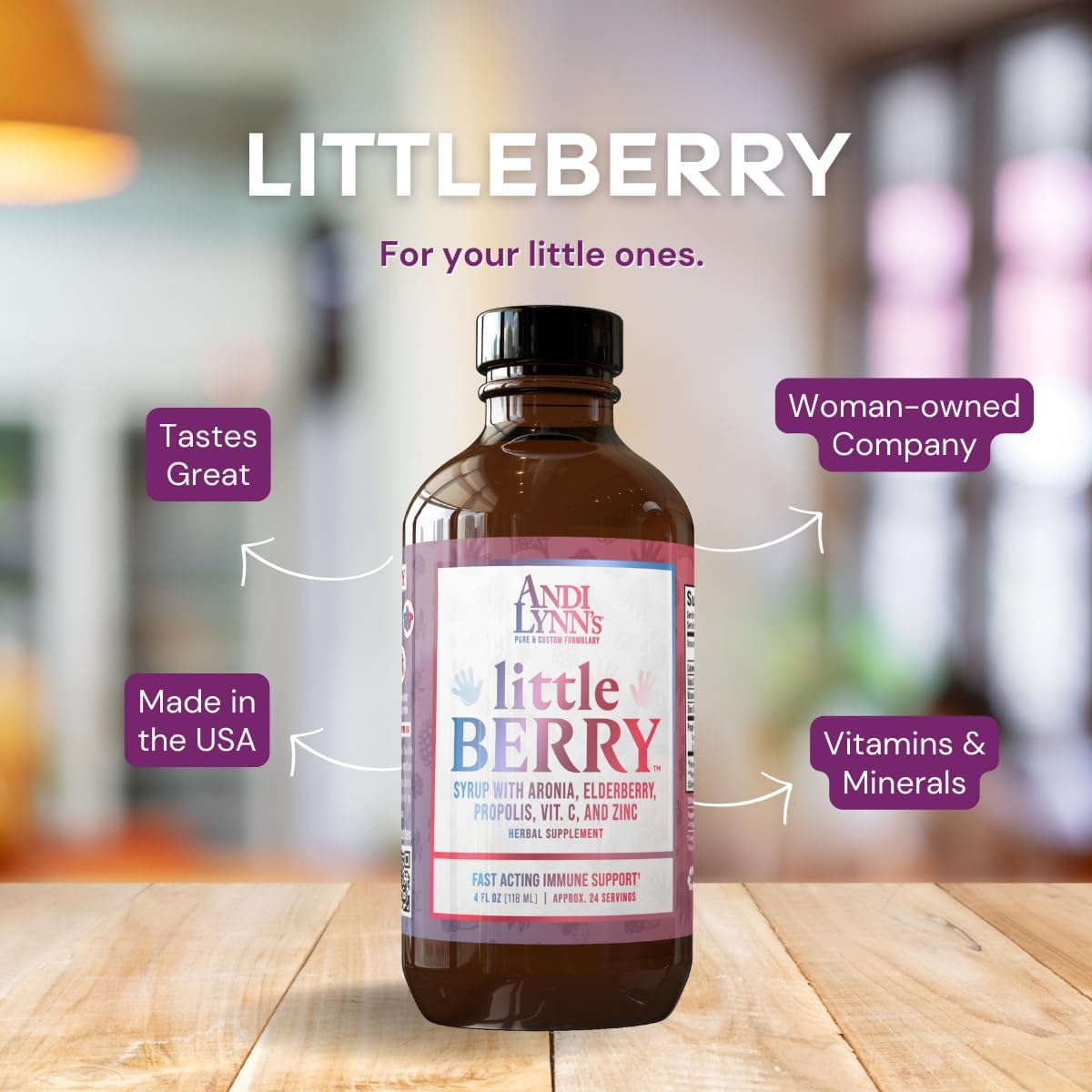 Andi Lynn's LittleBerry Elderberry Syrup for Kids - Organic Vitamin C & Zinc - Immune Support Supplement - 4oz Bottle - BoostGo Australia