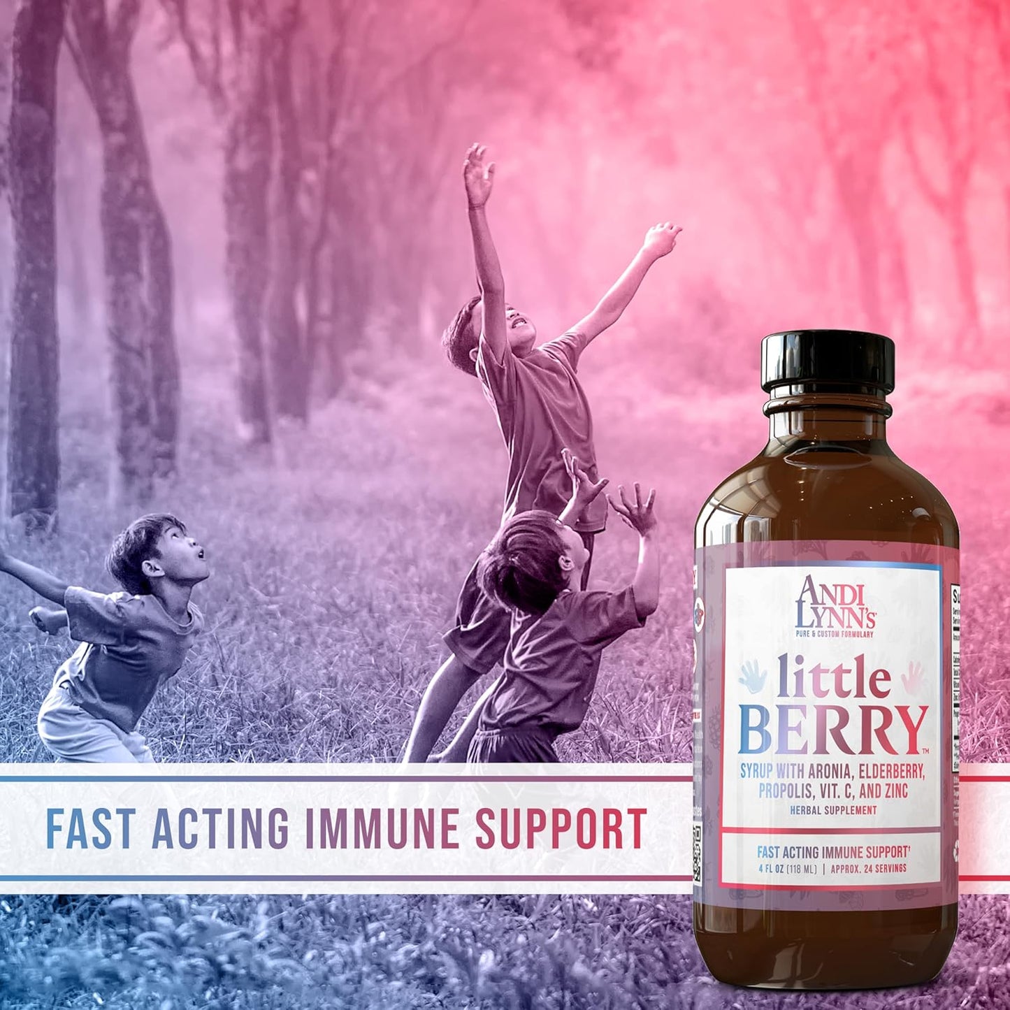 Andi Lynn's LittleBerry Elderberry Syrup for Kids - Organic Vitamin C & Zinc - Immune Support Supplement - 4oz Bottle - BoostGo Australia