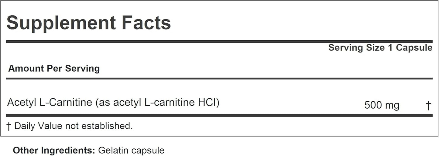 Andrew Lessman Acetyl L-Carnitine Capsules - 500 mg, 240 Count - Nervous System Support, Brain Health, Energy Metabolism - Easy Swallow
